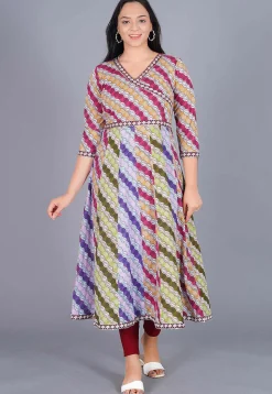 Bandhej Printed Cotton Anarkali Suit in Multicolor