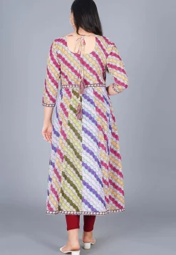 Bandhej Printed Cotton Anarkali Suit in Multicolor