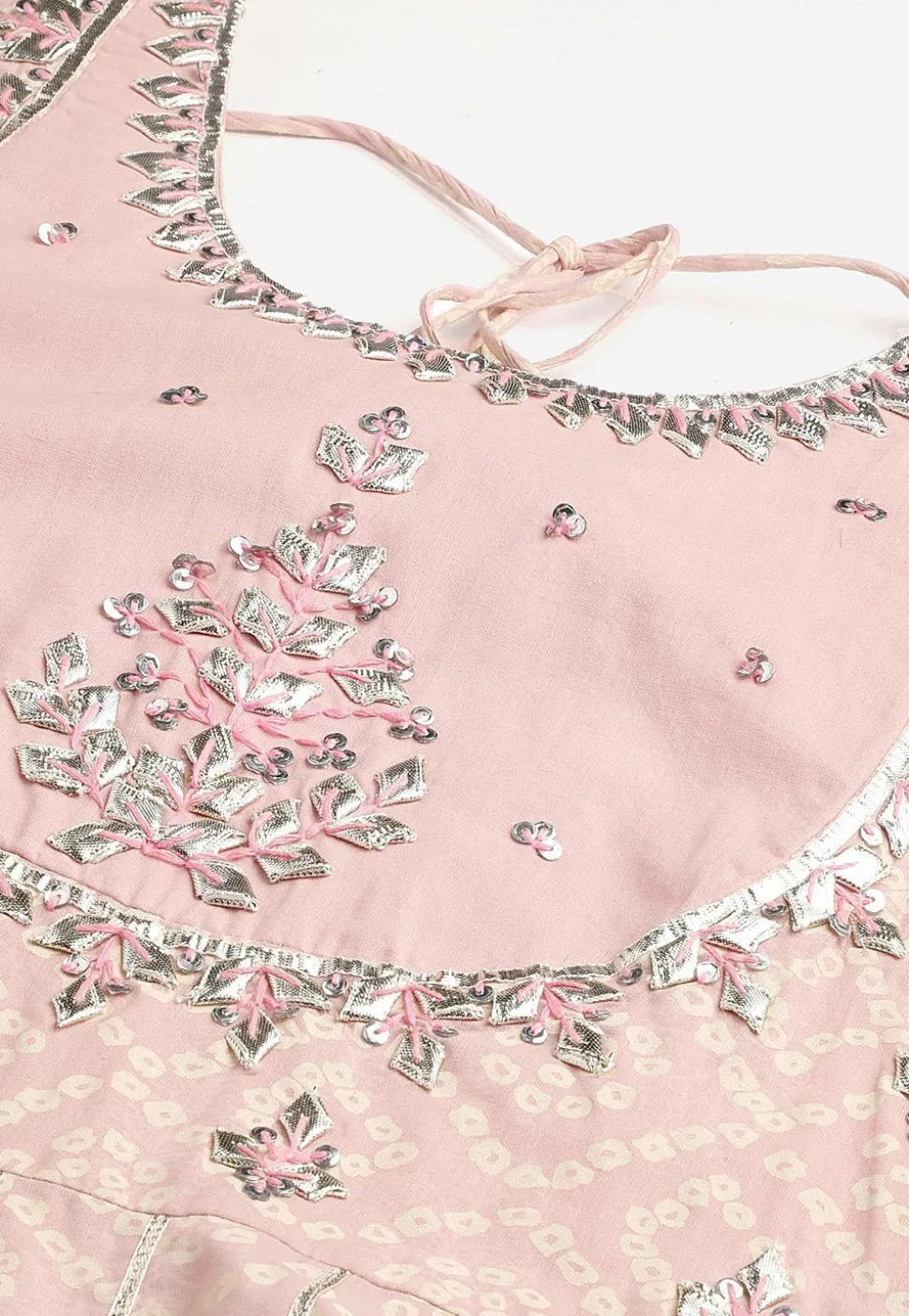 Bandhej Printed Cotton Anarkali Suit in Light Pink