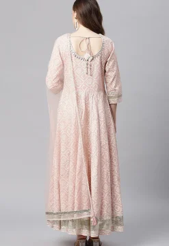Bandhej Printed Cotton Anarkali Suit in Light Pink
