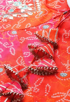 Bandhej Printed Cotton Anarkali Kurta in Orange and Pink