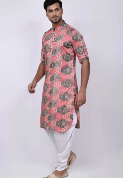 Bandhej Printed Cotton Dhoti Kurta in Pink