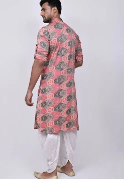 Bandhej Printed Cotton Dhoti Kurta in Pink