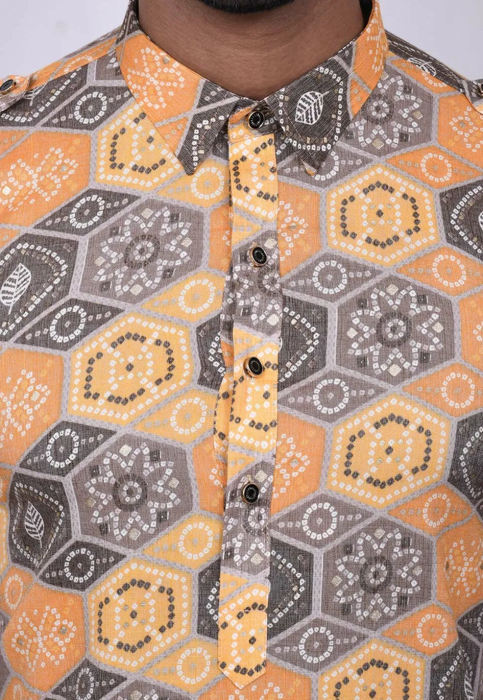 Bandhej Printed Cotton Dhoti Kurta in Yellow