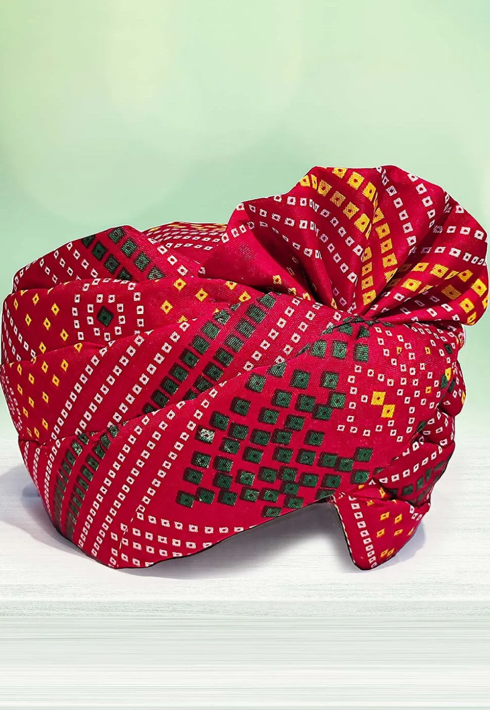 Bandhej Printed Cotton Kids Turban in Maroon