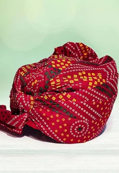 Bandhej Printed Cotton Kids Turban in Maroon