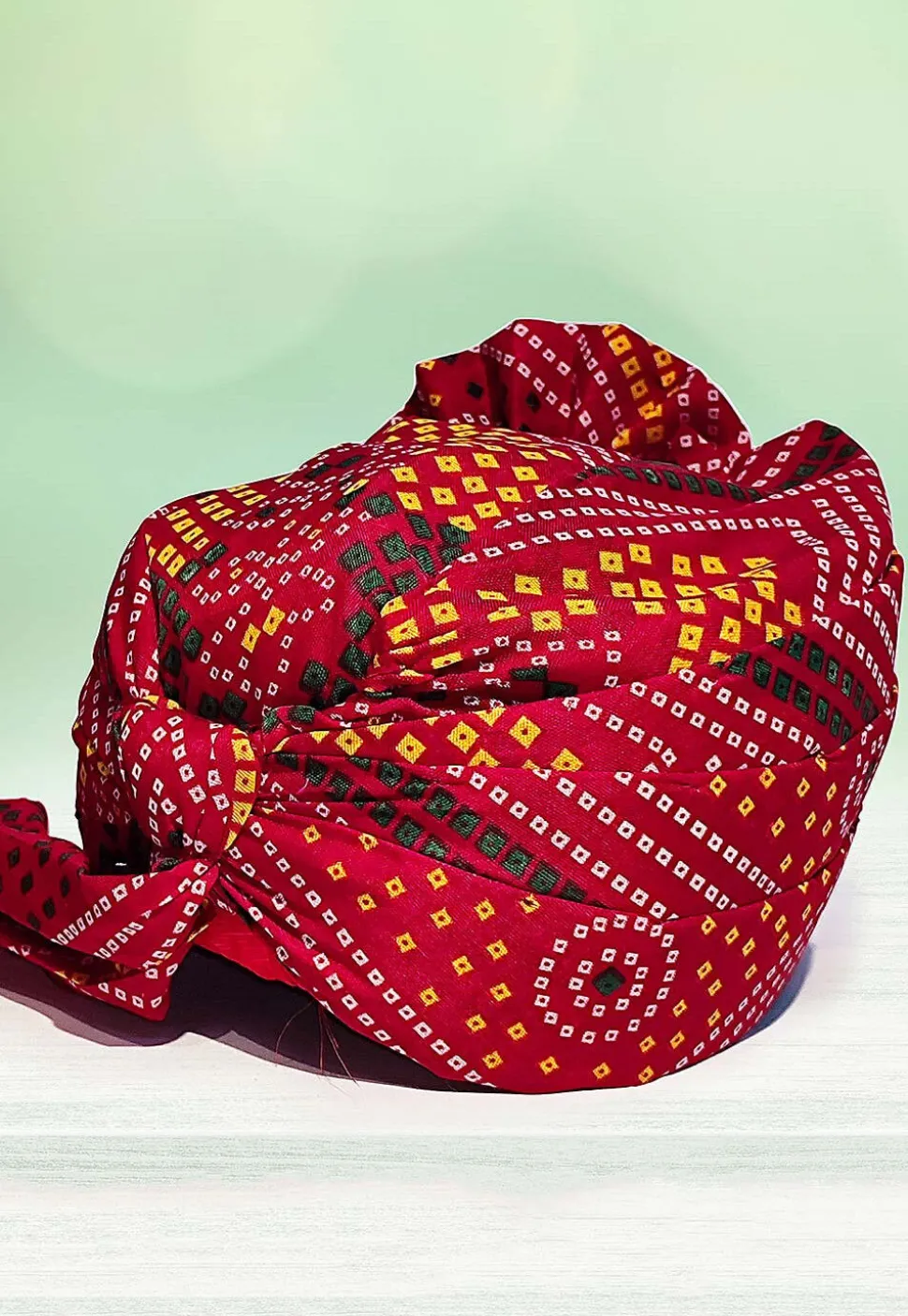 Bandhej Printed Cotton Kids Turban in Maroon