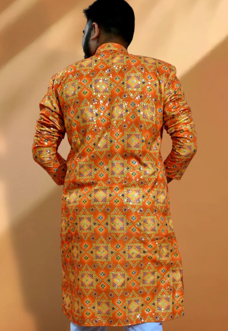 Bandhej Printed Cotton Kurta in Orange