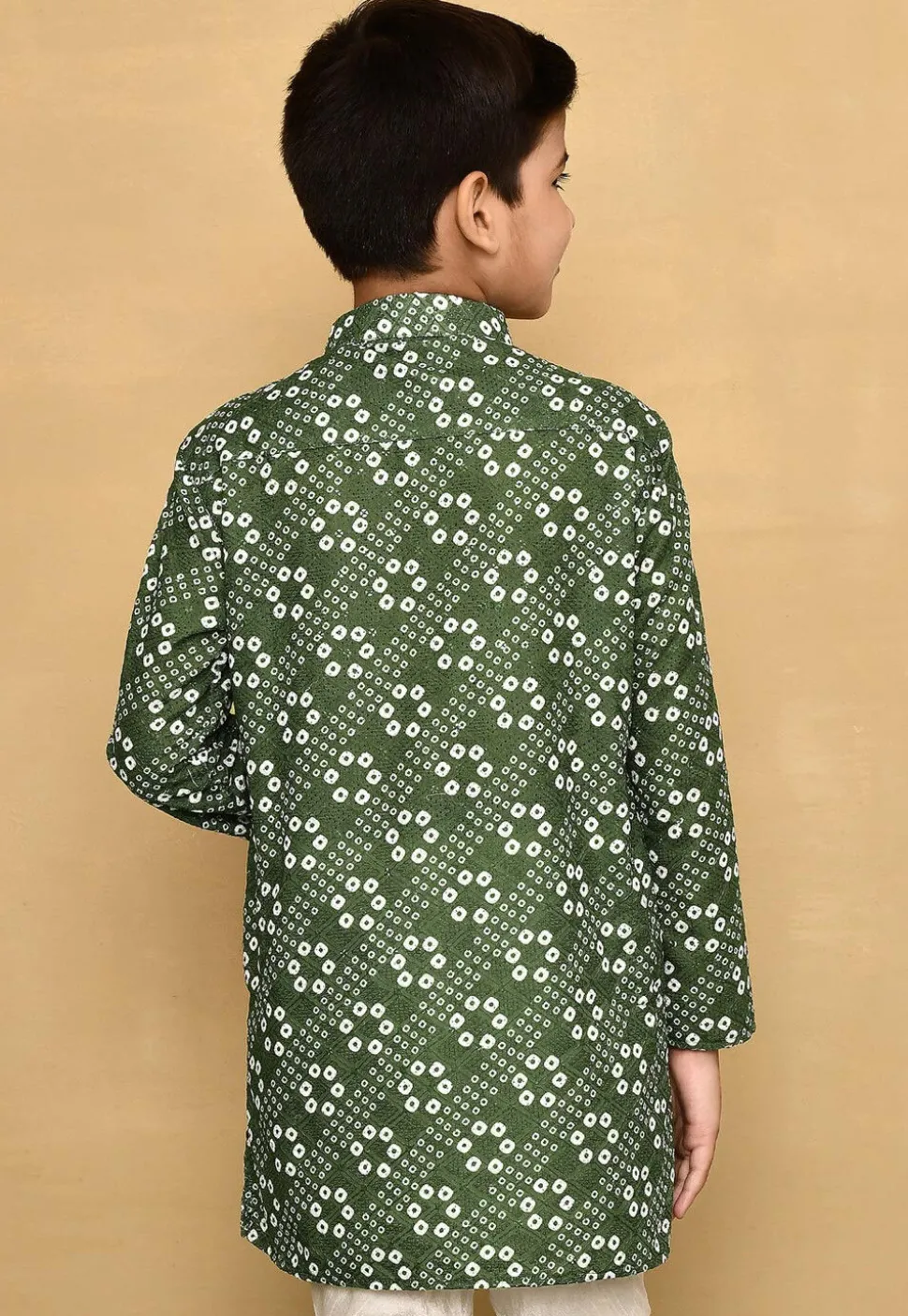 Bandhej Printed Cotton Kurta in Olive Green
