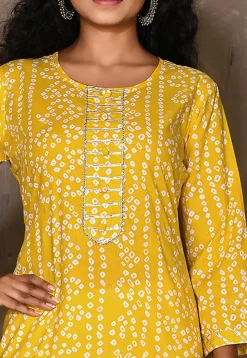 Bandhej Printed Cotton Kurta in Yellow