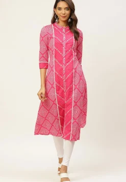 Bandhej Printed Cotton Kurta in Pink
