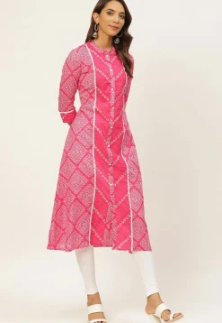 Bandhej Printed Cotton Kurta in Pink