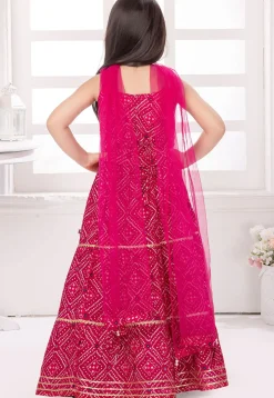 Bandhej Printed Cotton Lehenga in Fuchsia