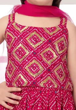 Bandhej Printed Cotton Lehenga in Fuchsia