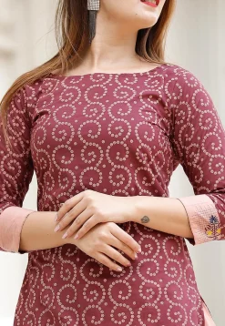 Bandhej Printed Cotton Lehenga in Wine