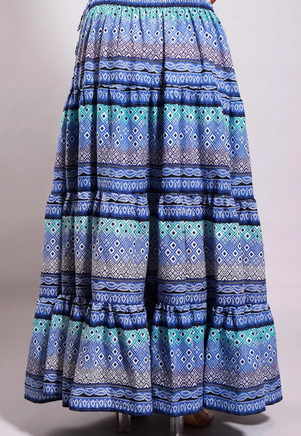 Bandhej Printed Cotton Long Skirt in Blue