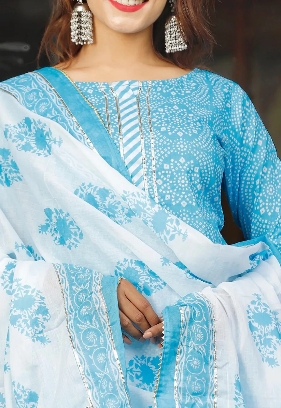 Bandhej Printed Cotton Pakistani Suit in Blue