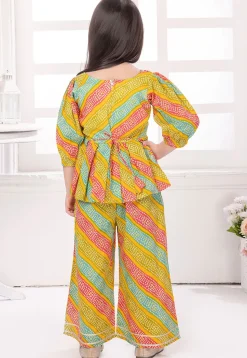 Bandhej Printed Cotton Peplum Style Top Set in Multicolor