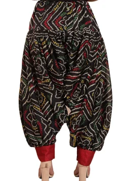 Bandhej Printed Crepe Alladin Pant in Black