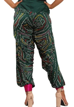 Bandhej Printed Crepe Alladin Pant in Dark Green