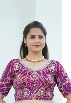 Bandhej Printed Crepe Blouse in Magenta