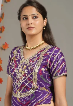 Bandhej Printed Crepe Blouse in Purple