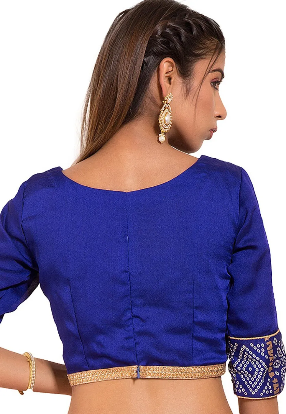 Bandhej Printed Crepe Blouse in Dark Blue