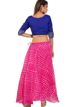Bandhej Printed Crepe Blouse in Dark Blue