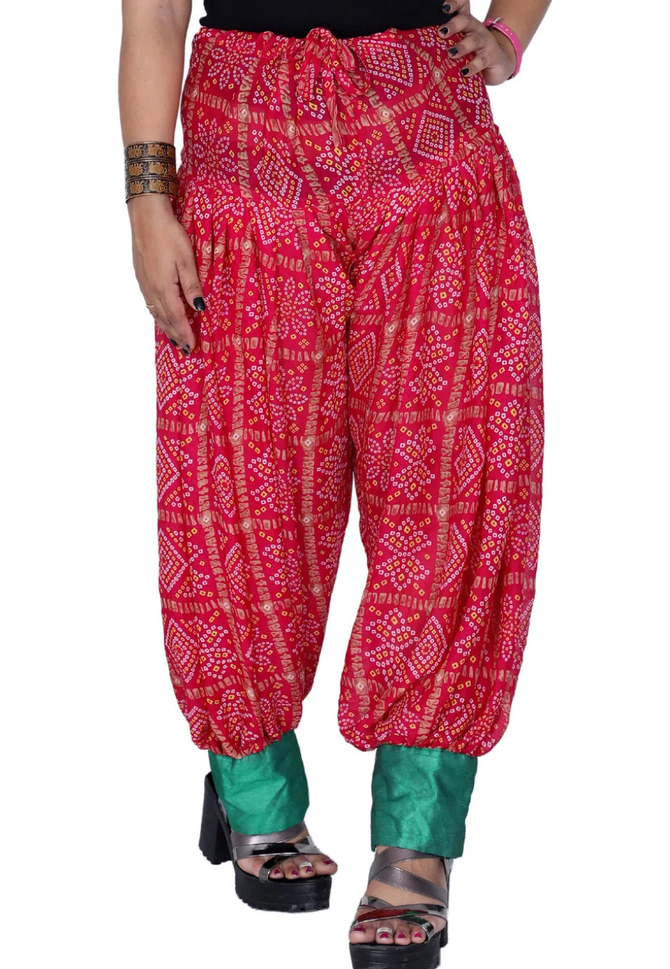 Bandhej Printed Crepe Harem Pant in Fuchsia