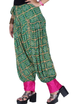 Bandhej Printed Crepe Harem Pant in Teal Green