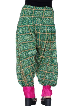 Bandhej Printed Crepe Harem Pant in Teal Green