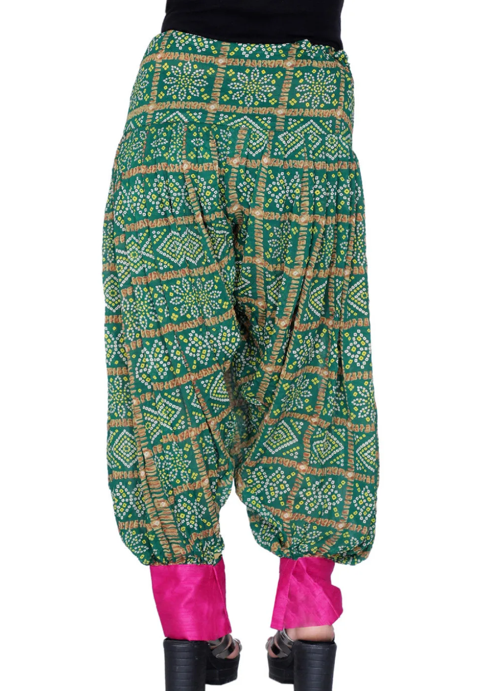 Bandhej Printed Crepe Harem Pant in Teal Green