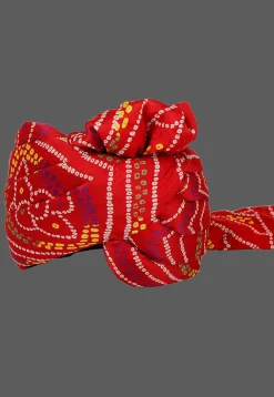 Bandhej Printed Crepe Kids Turban in Red