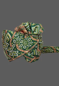 Bandhej Printed Crepe Kids Turban in Dark Green