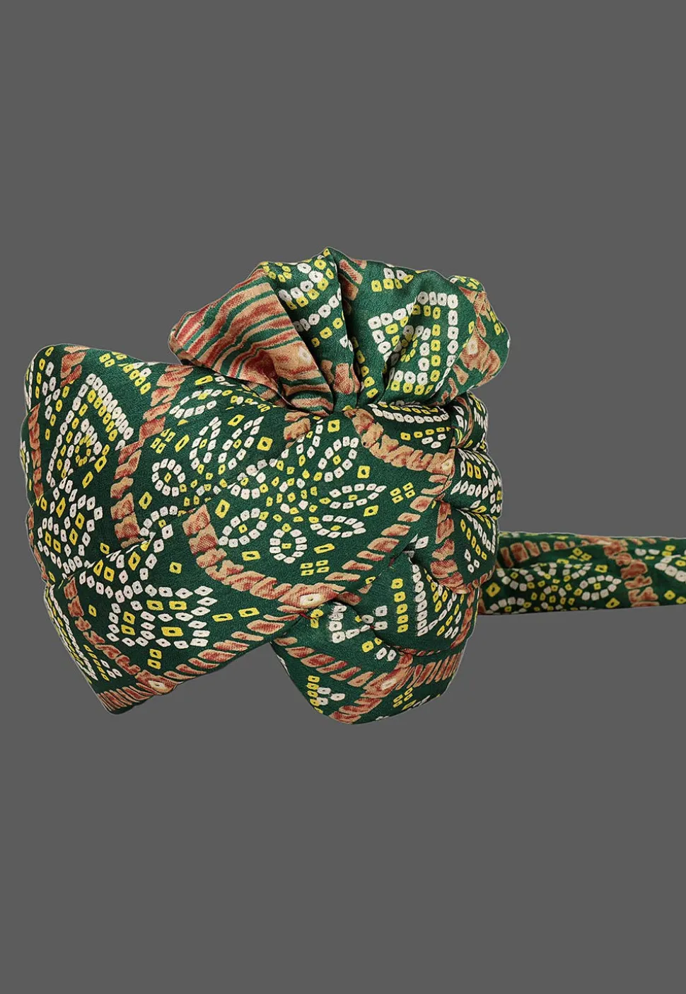 Bandhej Printed Crepe Kids Turban in Dark Green
