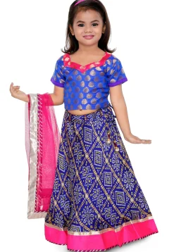 Bandhej Printed Crepe Lehenga in Navy Blue