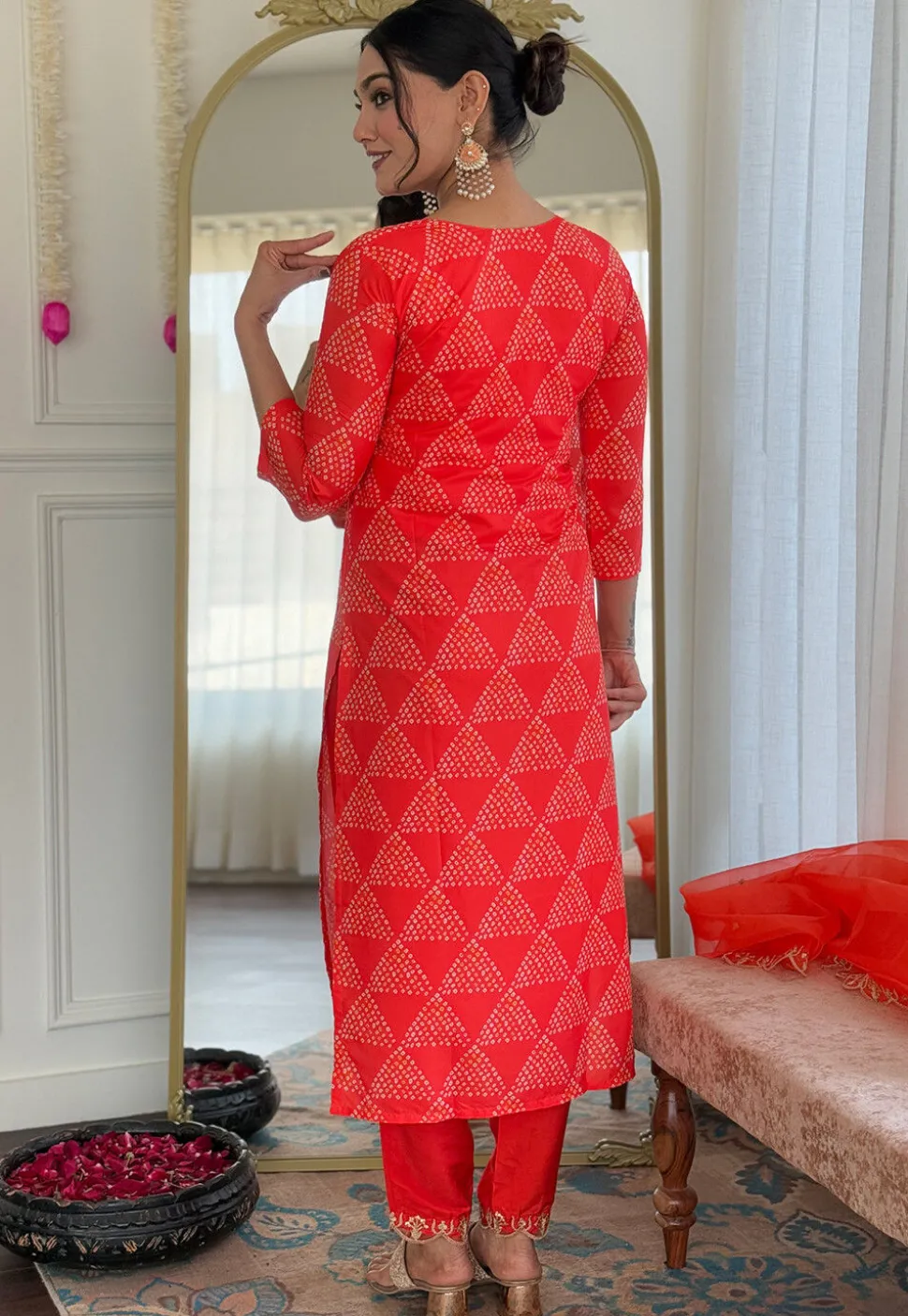 Bandhej Printed Crepe Pakistani Suit in Orange
