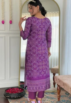 Bandhej Printed Crepe Pakistani Suit in Purple
