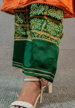 Bandhej Printed Crepe Palazzo  in Green