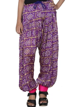 Bandhej Printed Crepe Patiala in Purple