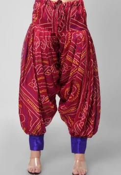 Bandhej Printed Crepe Patiala in Maroon