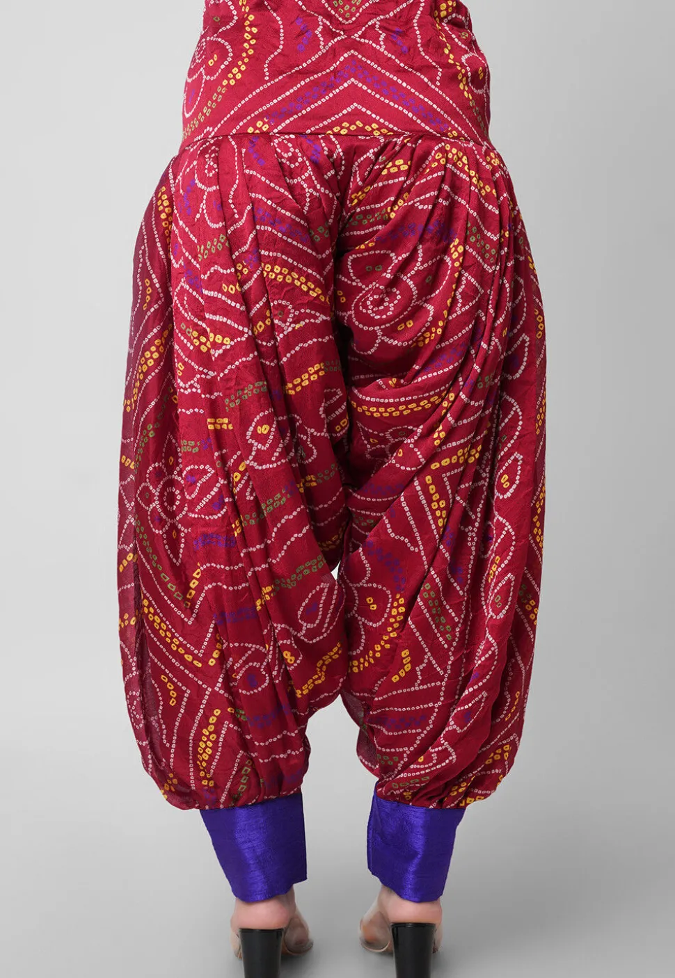Bandhej Printed Crepe Patiala in Maroon