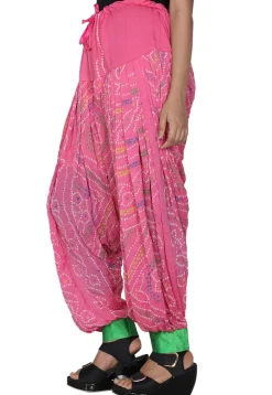 Bandhej Printed Crepe Patiala in Pink