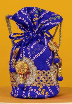Bandhej Printed Crepe Potli Bag in Royal Blue