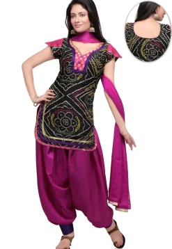 Bandhej Printed Crepe Punjabi Suit in Black