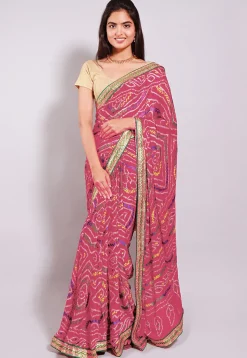 Bandhej Printed Crepe Saree in Dark Peach