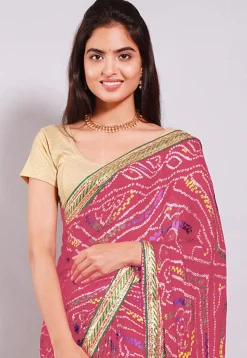 Bandhej Printed Crepe Saree in Dark Peach