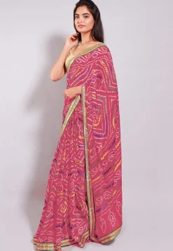 Bandhej Printed Crepe Saree in Dark Peach