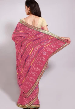Bandhej Printed Crepe Saree in Dark Peach