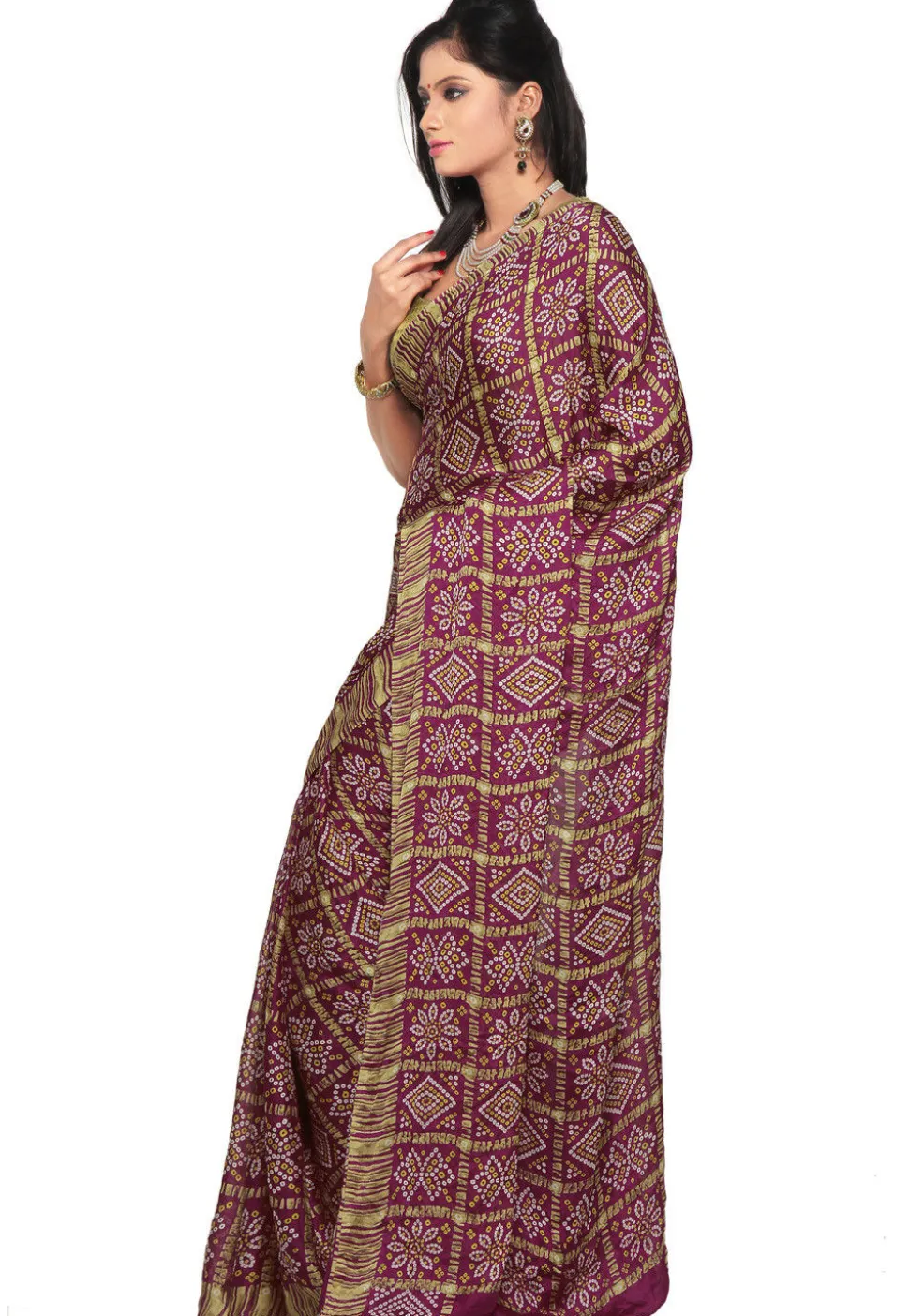 Bandhej Printed Crepe Saree in Magenta